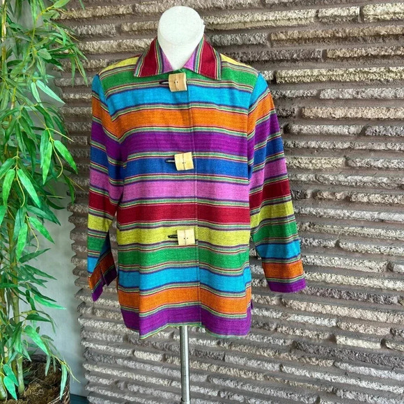 Norm Thompson Art to Wear Ethnic Serape Striped  100% Cotton Jacket Size Medium - Picture 8 of 9